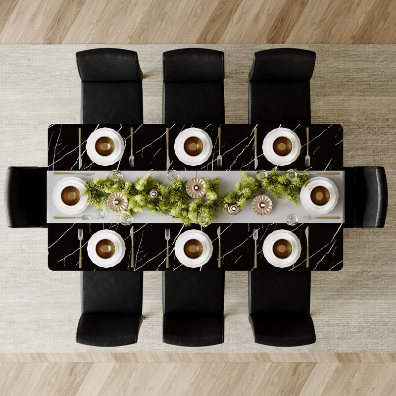 Ensemble de table de salle à manger de luxe avec plateau en verre et chaises en similicuir, ensemble de table de cuisine moderne avec pieds en métal doré