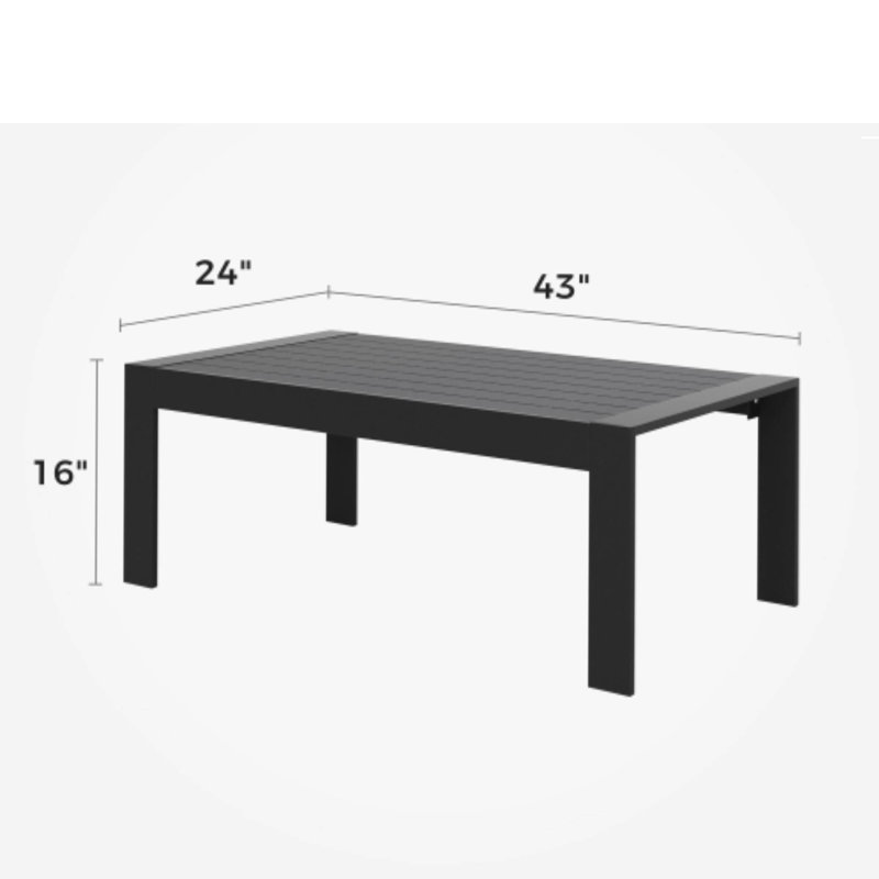 Table basse d'extérieur noire noire - Aluminium toutes saisons, style patio moderne, Noir