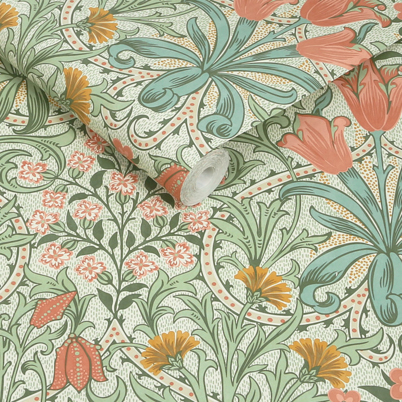 William Morris Woodland Weeds Forest Wallpaper, Green/Pink