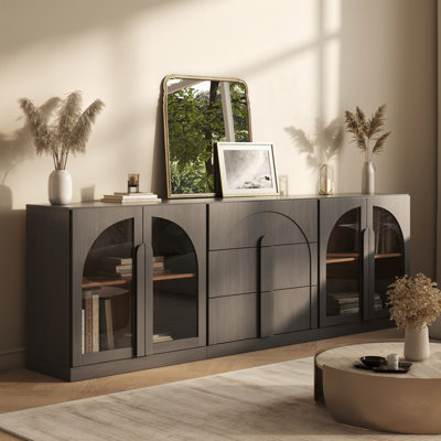 3Pcs Modular Sideboard Cabinet w/Drawer and Shelf, Ebony