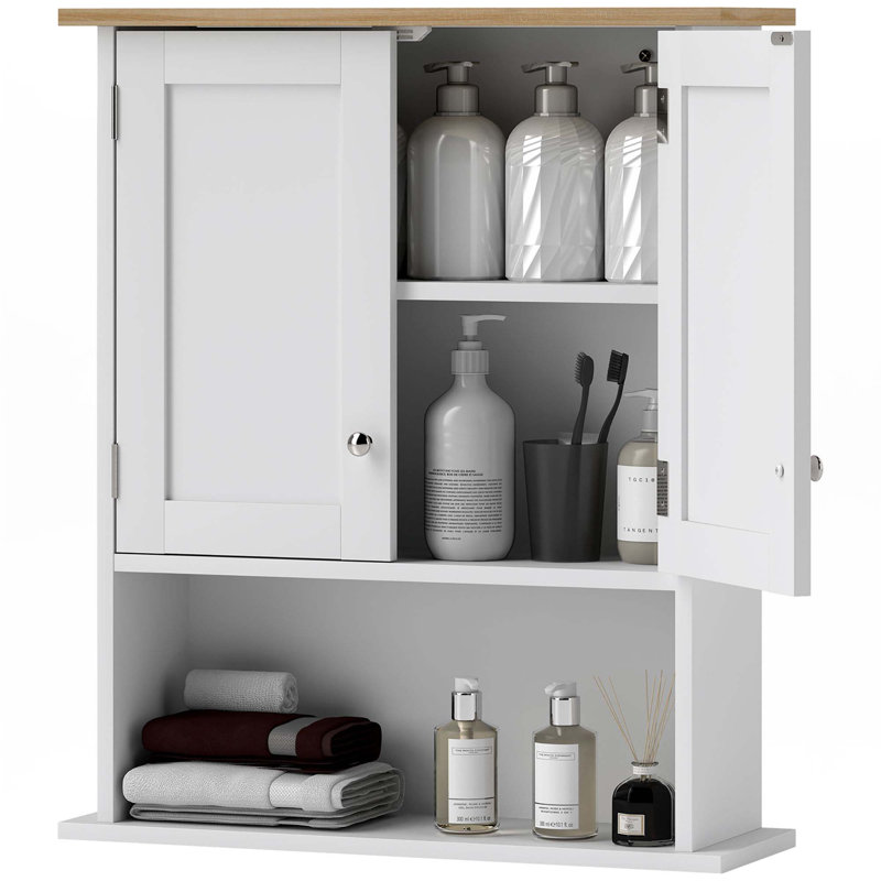 Armoire à pharmacie murale de salle de bain avec 2 portes, tablette réglable