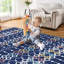 Tapis bleu / blanc en polyester tissé à la machine Klodian-1312810967