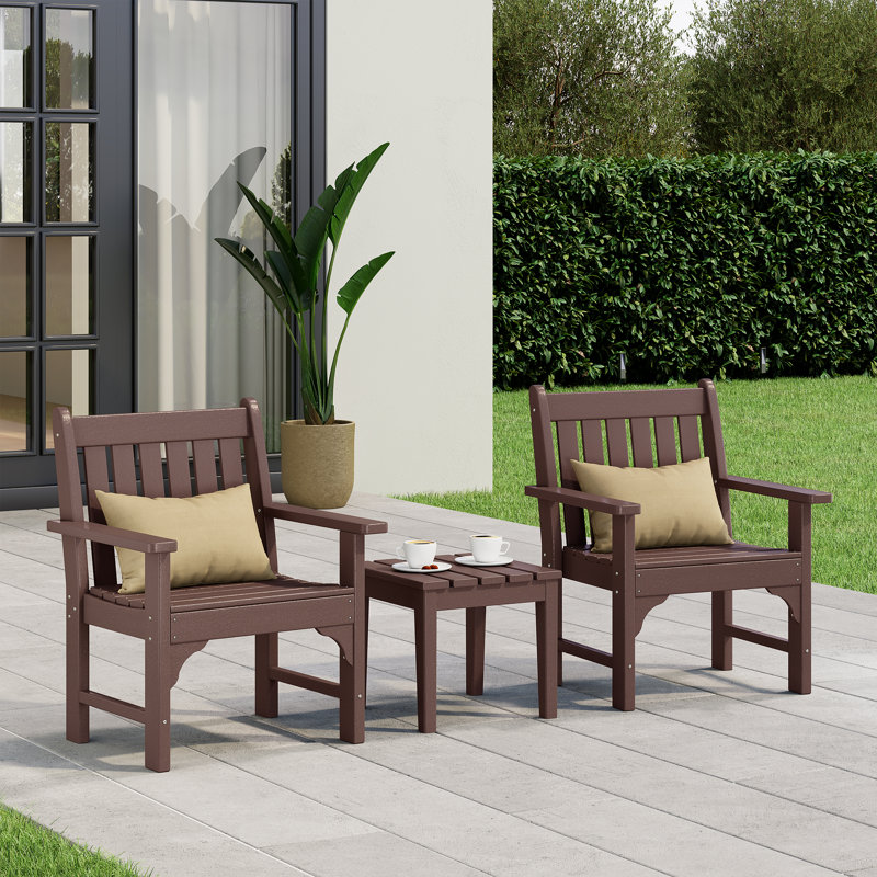 Chaise de jardin avec accoudoirs en polyester 3 pièces Laguna, Marron foncé