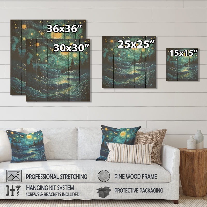 Starry Night Ocean Storm I - Classiques sur bois, H 15 po x l 15 po