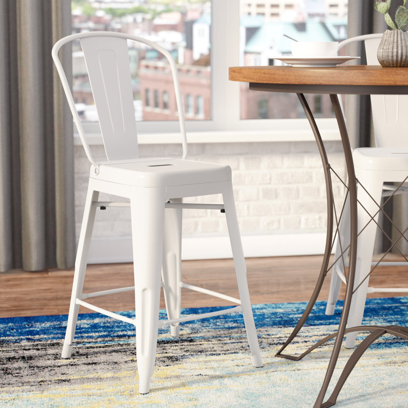 Tabouret de bar Iddings, Blanc lustré, 1, Tabouret de comptoir (siège d'une hauteur de 24 p