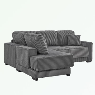 L Shaped Corduroy Sofa with Reversible Chaise Lounge by George Oliver