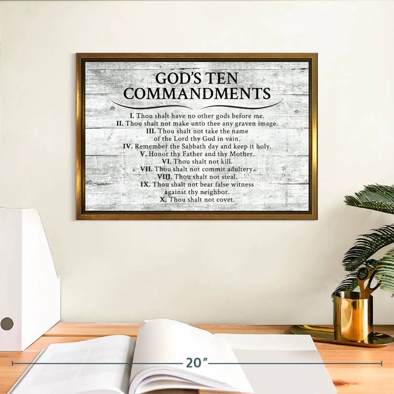 Ten Commandments Gray, Floating Frame Gold, 13" X 9"
