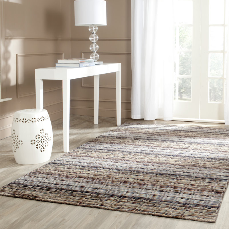 Tapis beige / multicolore en laine fabriqué à la main Hossain, Rectangle de 5 pi x 8 pi