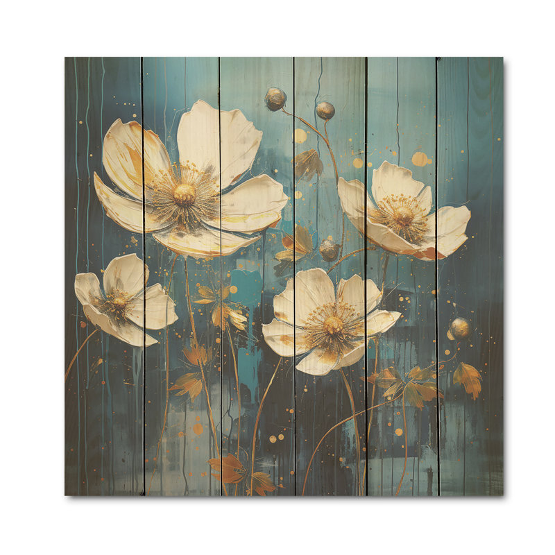 Les boutons d'or sont représentés sur un fond - Art mural en bois sur bois de pin naturel, H 36 po x l 36 po