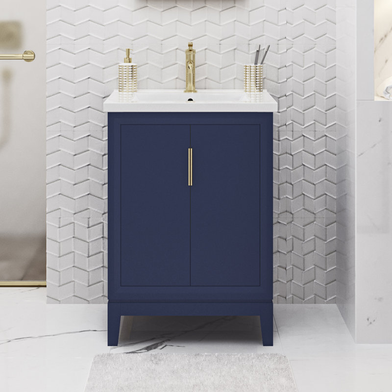 Ensemble de meuble-lavabo simple 24 po Elise, Bleu monarque, Doré