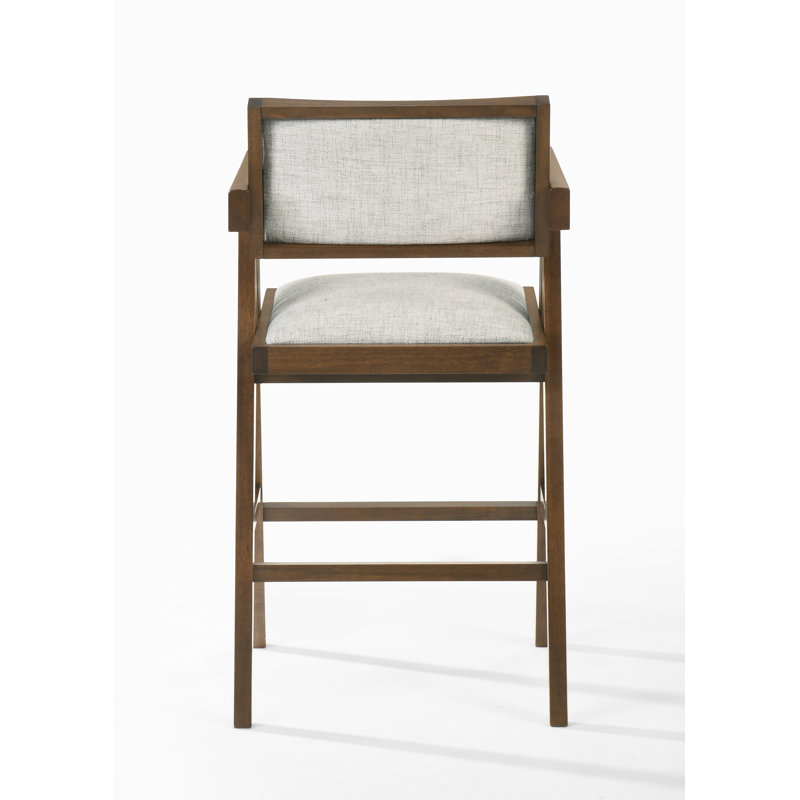 Dark Walnut Solid Wood Upholstered Counter Stools, Set of 2