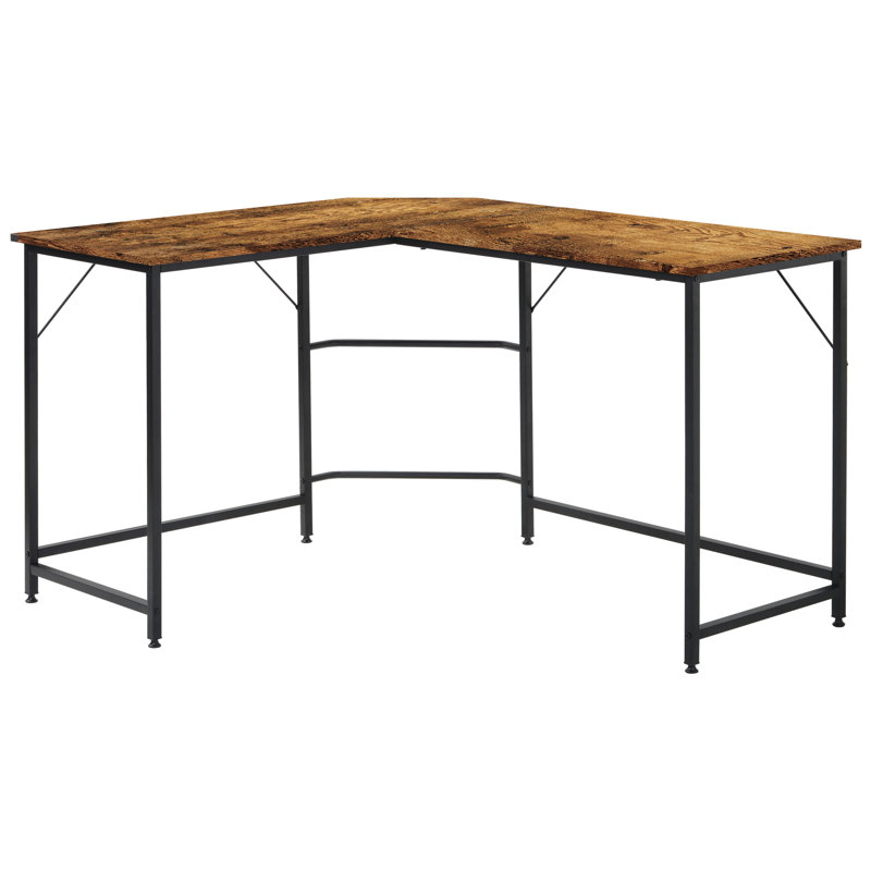 Humberto L-Shaped Metal Base Writing Desk, Black, Brown
