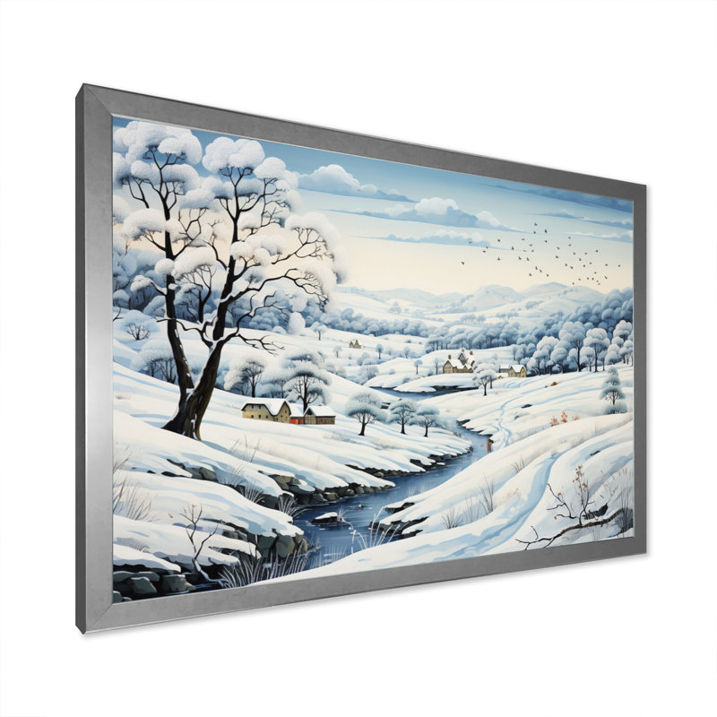 «Countryside Snowy Minimalisme Winter IV», reproduction sur toile, H 12 po x l 20 po x P 1 po, Cadre photo argenté