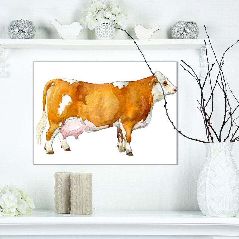 Vache laitière brune-reproduction d’art, H 20 po x l 20 po x P 1 po, Toile tendue