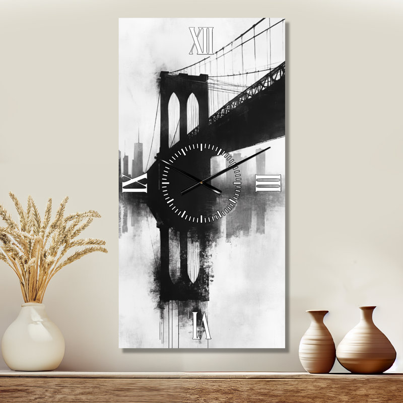 Reflet du pont de Brooklyn - Horloge murale vintage en métal, H 32 po x l 16 po - Rectangle