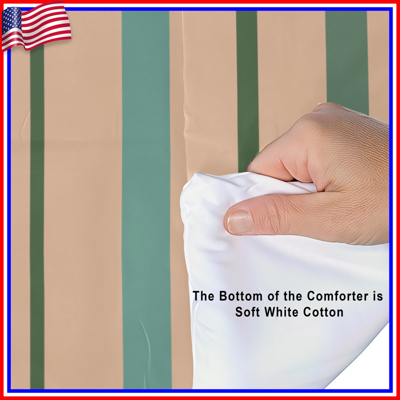 Green Beige Vertical Stripes Comforter, Twin