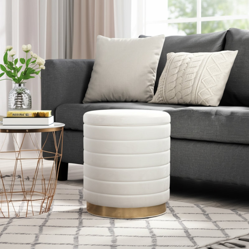 Sagebrook Home 19" Stirling Cream Velvet Storage Stool