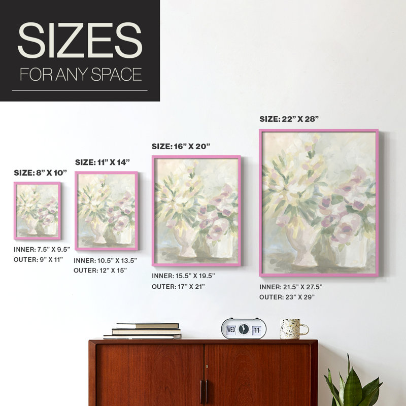 «Faded Floral Fresco I», reproduction encadrée - bois massif, Rose, H 11 po x l 9 po