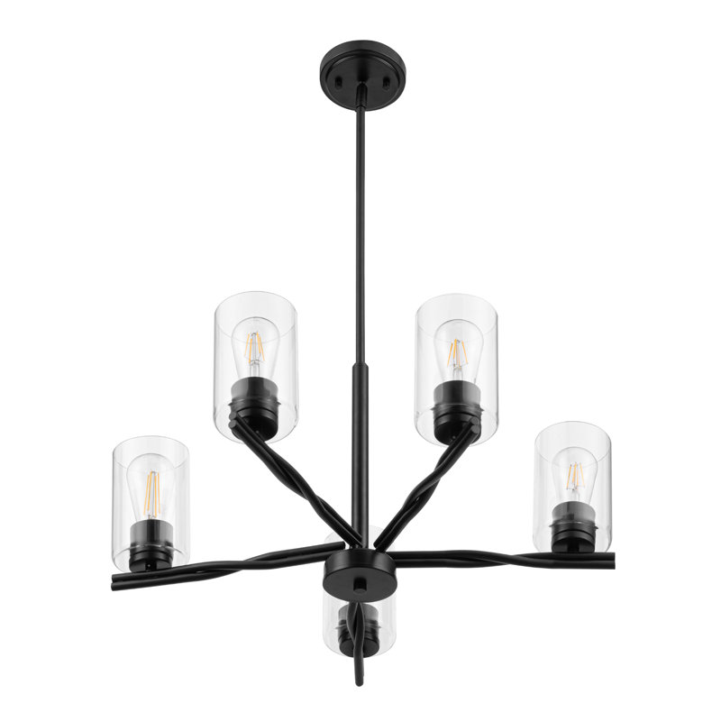 Lustre 5 lumières Lantier Noir mat avec verre transparent