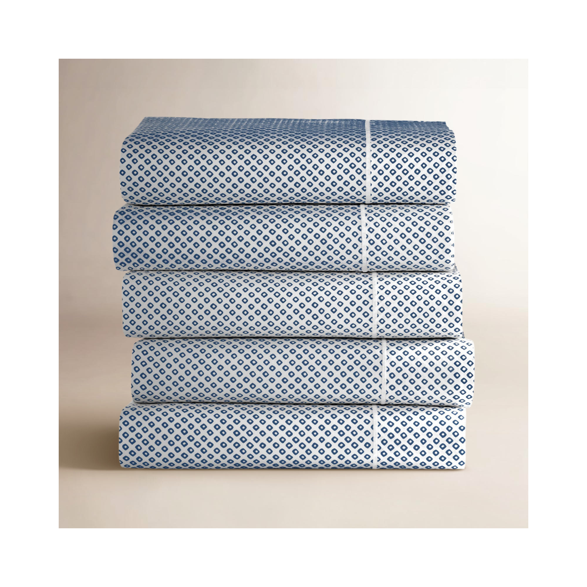 Emma 300 Thread Count Geometric Egyptian-Quality Cotton Sateen Fitted Sheet, Blue, King