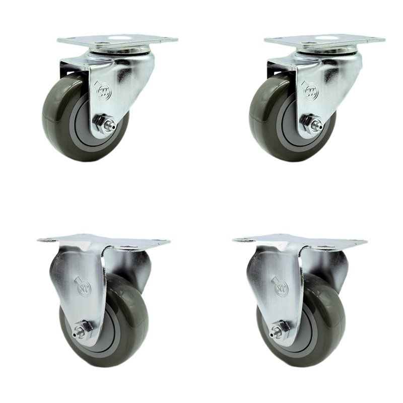 Ensemble de 4 roulettes en polyuréthane, Gris