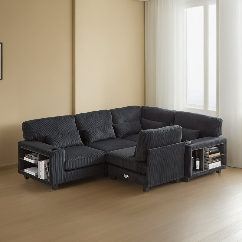 Canapé-lit modulaire 5 pièces pour salon, Velours côtelé noir