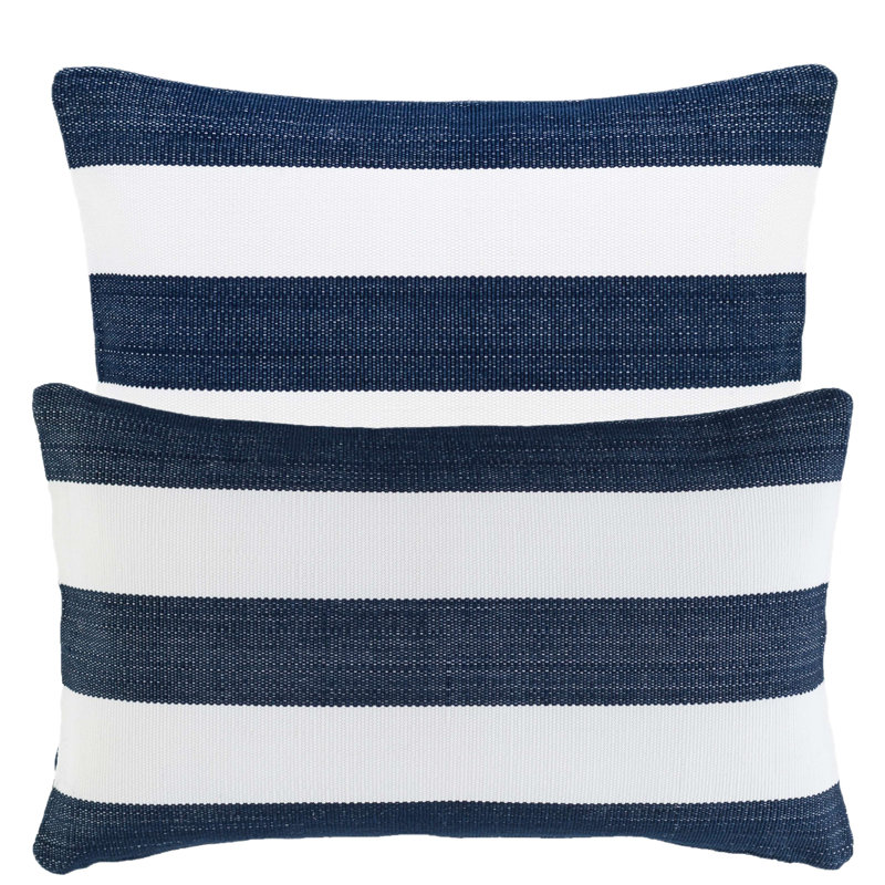 Navy and White Striped Rectangular Outdoor Lumbar Pillow