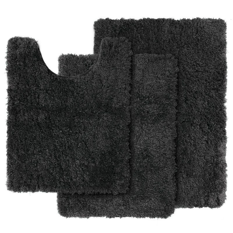 Ensemble de 3 tapis de salle de bain Kriebel, Noir, noir, noir, noir
