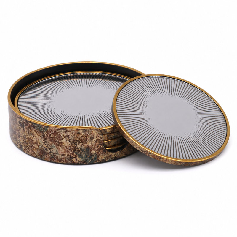Round 4 Piece Coaster Set With Holder