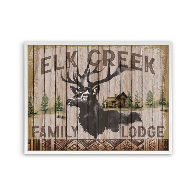 «Elk Creek Family Lodge» par Nicole DeCamp, reproduction d'art, L 16 po x H 12 po, Blanc, Impression encadrée