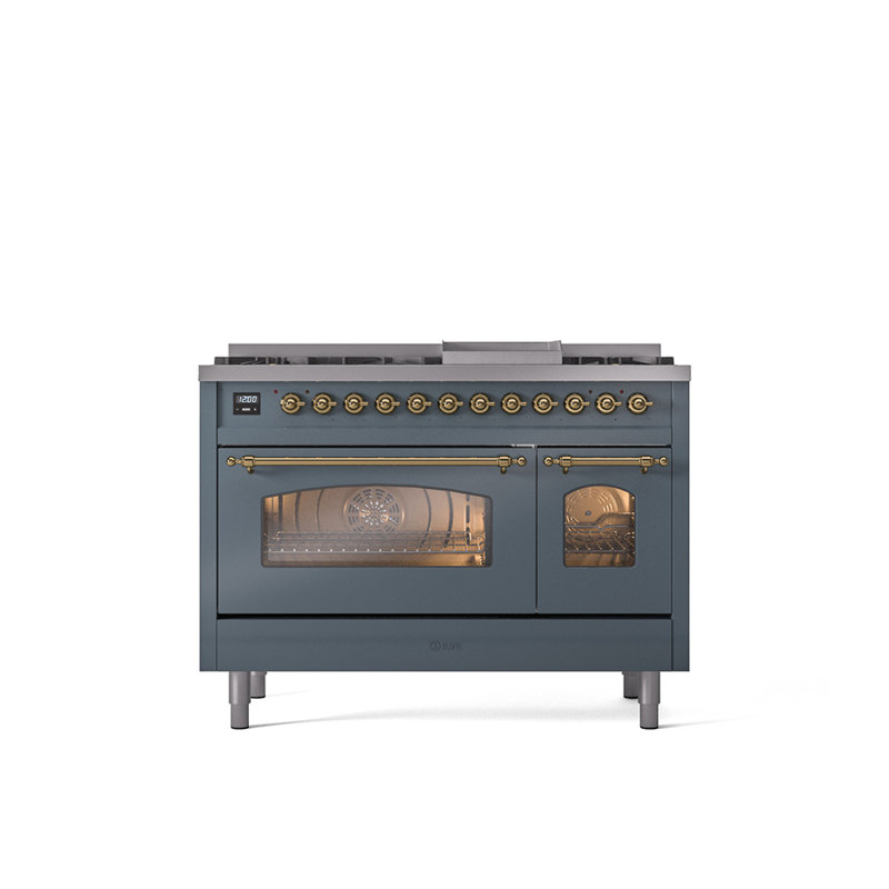 ILVE Nostalgie II 48 Dual Fuel Range , Blue/Gray/Brass, Liquid Propane