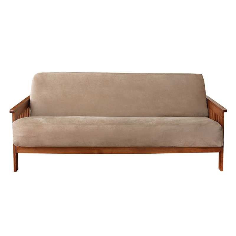 Taupe Soft Suede Stretch Futon Slipcover with Zipper Closure