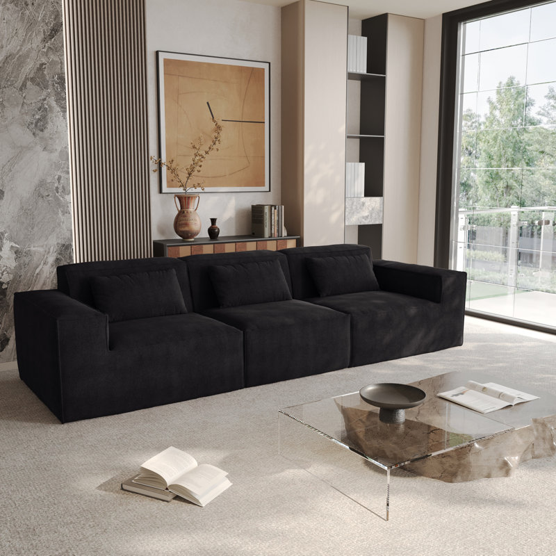 Canapé modulaire 3 pièces rembourré, 27.56" H x 118.12" W x 37.4" D, Black