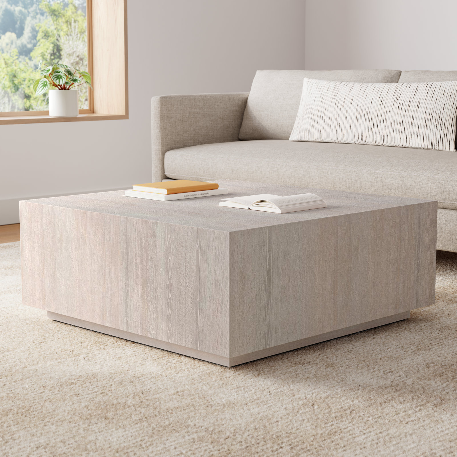 Taryn 42" Block Coffee Table, White Wash