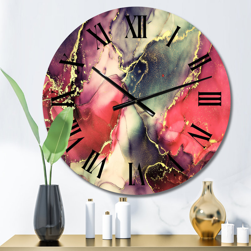 Red Luxury Abstract Fluid Art II - Modern Wall Clock, Medium