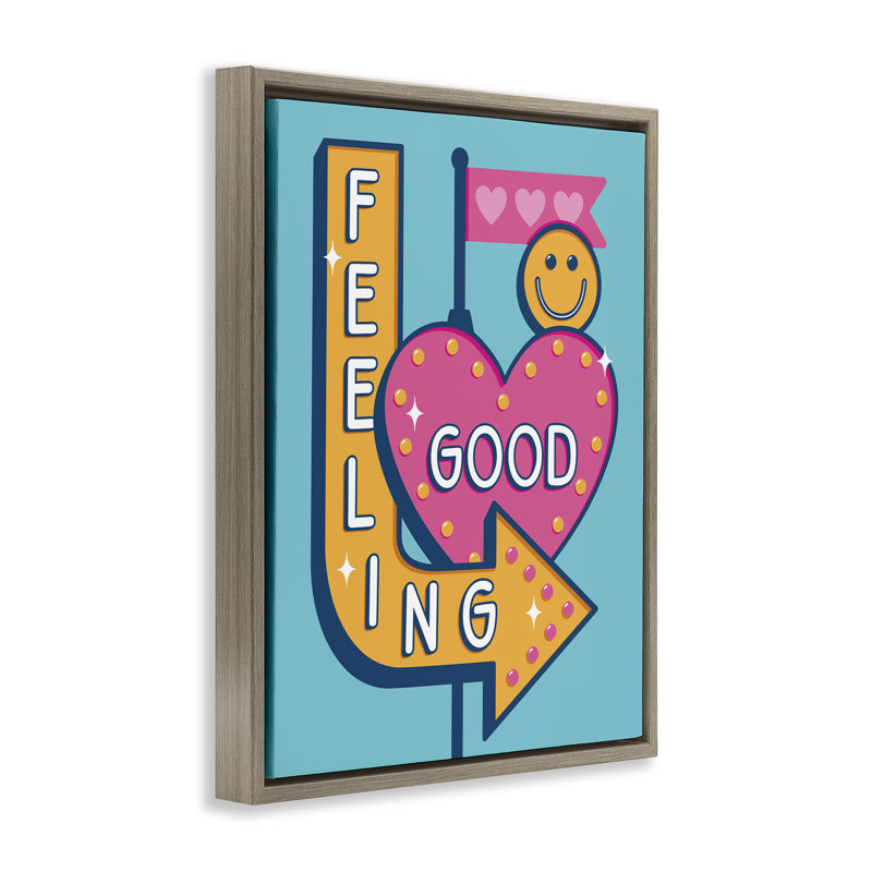 Feeling Good Retro Sign Gold Framed Floater Canvas Wall Art by Jalynn Heerdt, Montalcino Elm Floater Frame, 31" H x 25" W