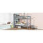 Lit superposé simple au-dessus de simple avec tablettes, lit en bois d'hévéa avec tête de lit à tablettes, barrières de sécurité et échelle, convertible en 2 lits, gris