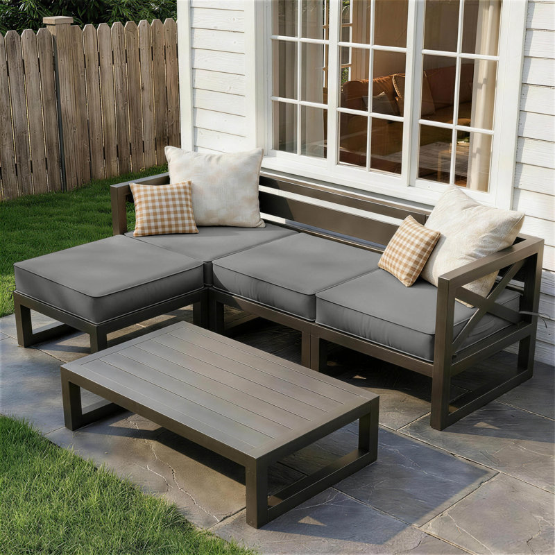 Outdoor 4'' Non-Slip Patio Chair Cushion Cover With Portable Carry Handle., 4", 19" W x 19" D, Light Gray