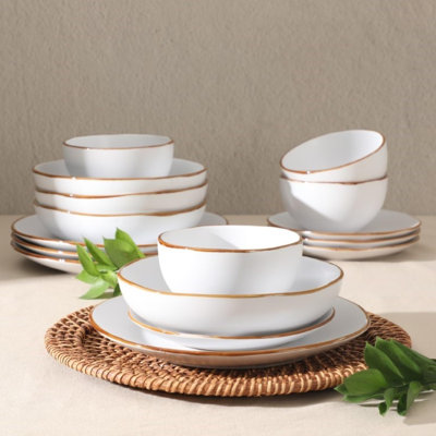 Gibson Home Hazeltine 16 Piece Plates and Bowls Dishes Stoneware Dinnerware Set