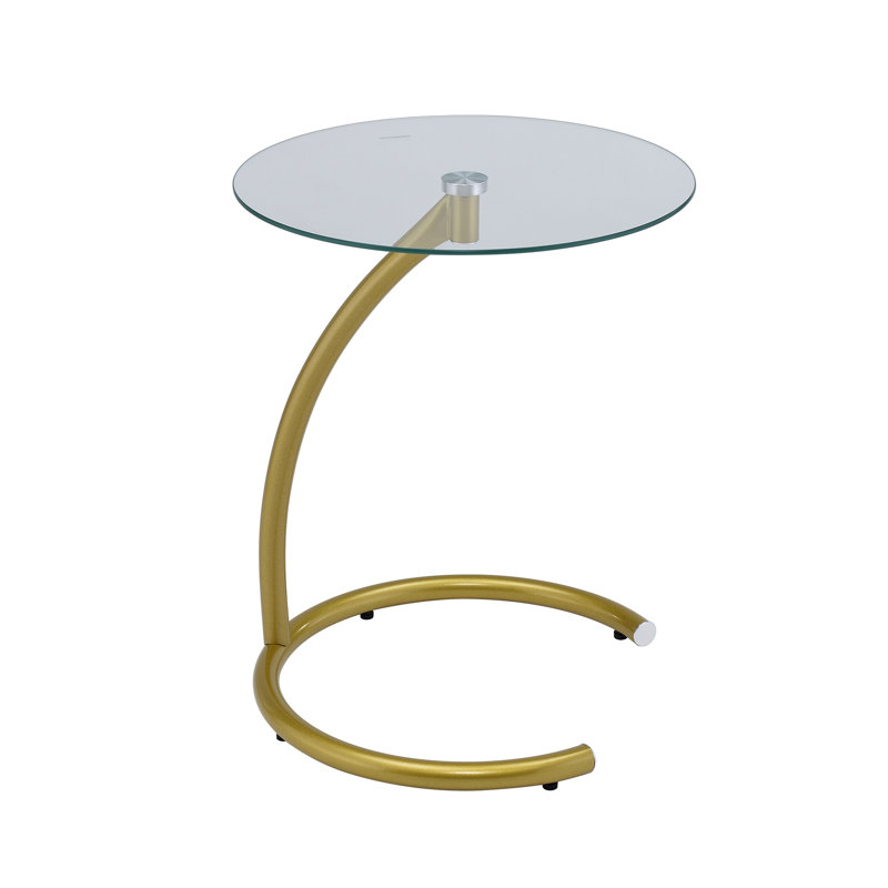 Table de bout ronde / moderne en C avec plateau en verre trempé - table d'appoint en métal pour salon, chambre à coucher, bureau, canapé