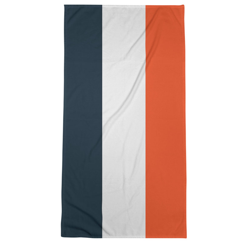 Beach Towel, Light Gray/Navy Blue/Orange