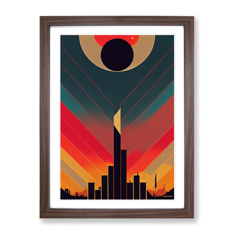 Splendid Art Deco Sunset No.1 - Framed Print, 34cm H x 25cm W x 2cm D, Walnut Framed