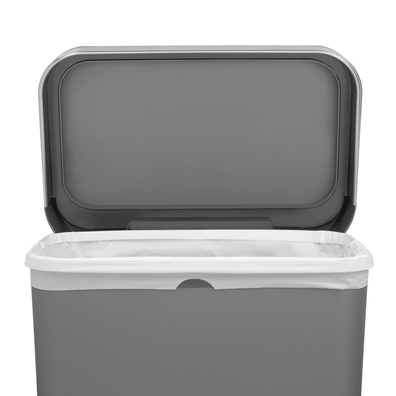 Gray Plastic Rectangular Step Trash Can with Silent Lid