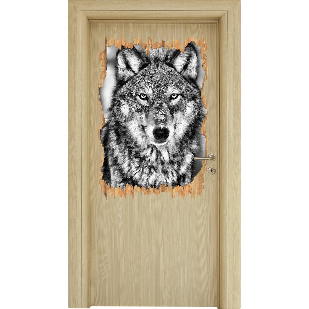 Wandtattoo Wachsamer Wolf in Monochrom