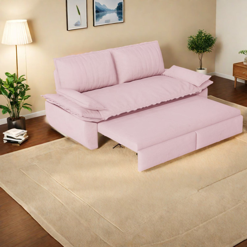 Multifunctional Velvet Sofas, Modern Convertible Sleeper, Space-saving Pink Design
