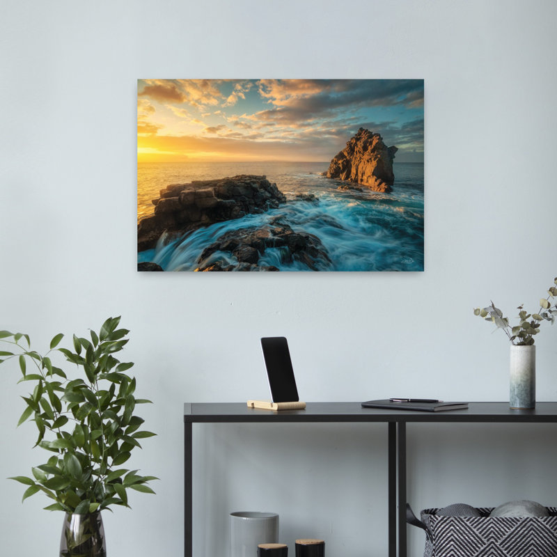 Lever de soleil sur la côte, art abstrait paysage côtier, H 16 po x l 24 po