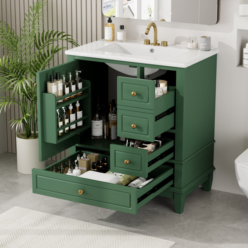 Bathroom Vanity with Sink, Two Doors with Shelf 33.7"H x 30"W x 18.3"D, Gold, Green
