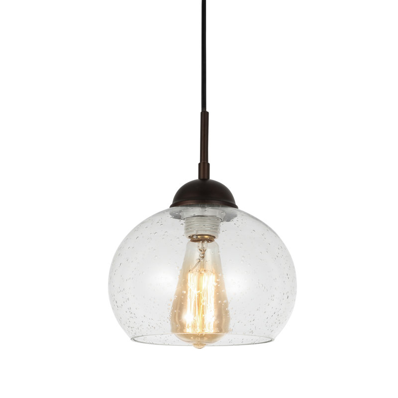 Glasser 1 - Light Single Pendant, Clear Seedy, Satin Nickel