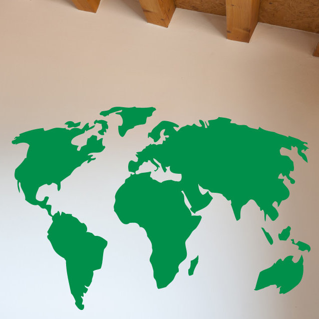Décalcomanie murale carte du monde, Vert clair, H 38 x l 56 po x P 0,01 po