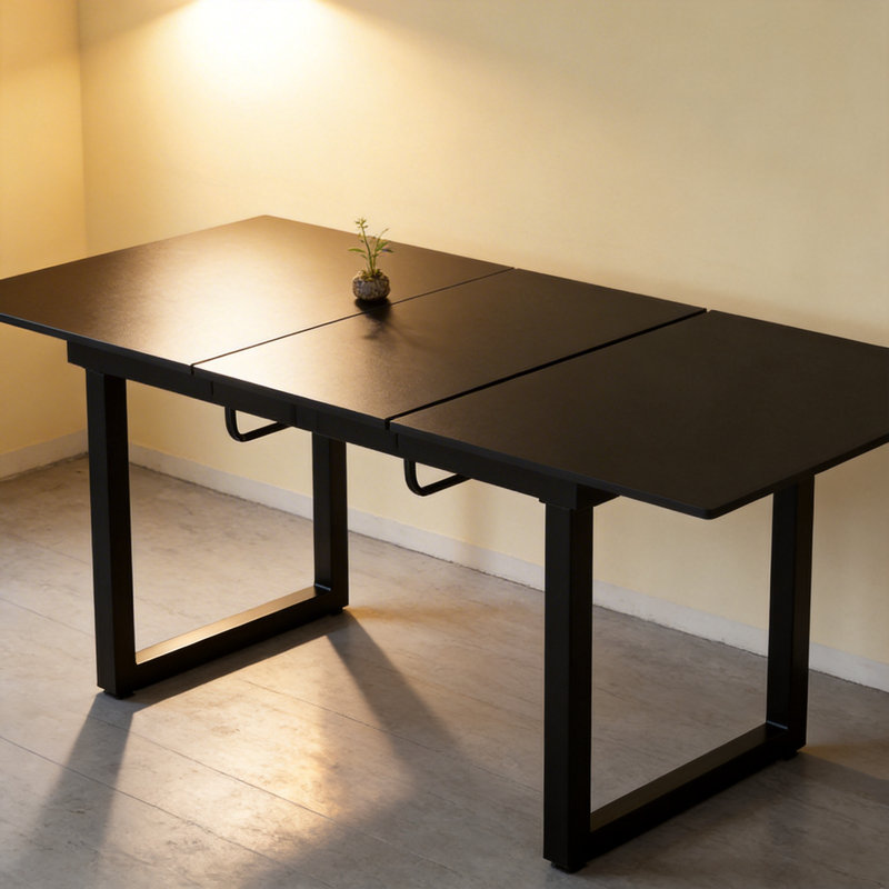 55.51" to 70.86" Extendable Rectangular MDF & Metal Dining Table, Seats 4-6